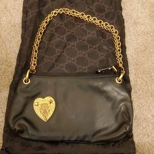 Gucci Babushka Heart Black Gold Leather Shoulder